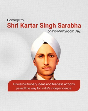 Portrait of Kartar Singh Sarabha, an Indian revolutionary
