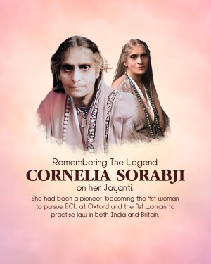 Portrait of Cornelia Sorabji with text commemorating her Jayanti