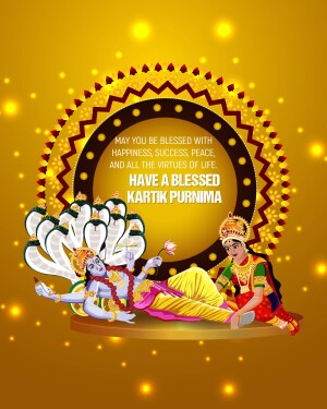 Illustration of Lord Vishnu and Lakshmi for Kartik Purnima
