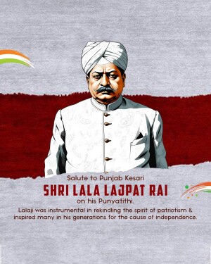 Portrait of Lala Lajpat Rai with Indian flag colors in the background