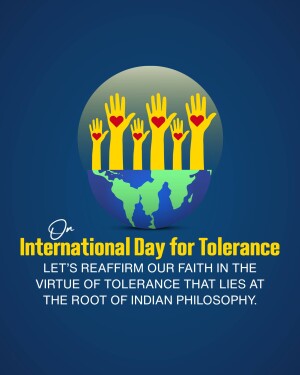 Image depicting hands reaching up to support a globe with a heart at the center, promoting International Day for Tolerance.