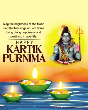 Kartik Purnima greeting with Lord Shiva and lit lamps