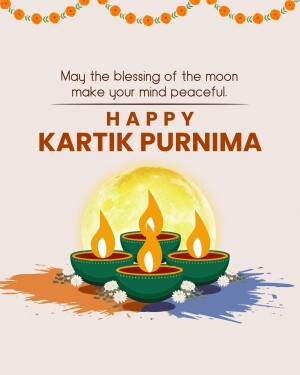 Kartik Purnima festival greeting with moon and diyas