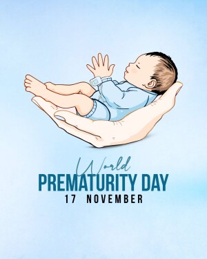 Illustration of a baby in a hand with 'World Prematurity Day' text