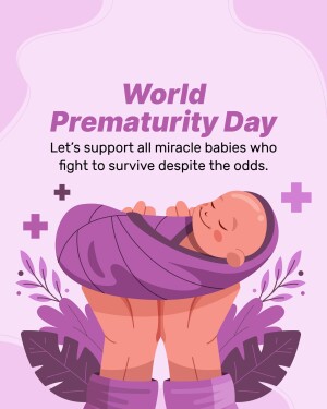 Illustration for World Prematurity Day featuring a baby in hands with medical symbols.