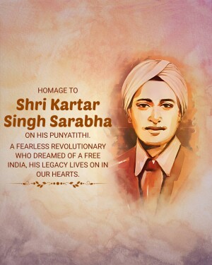 Portrait of Kartar Singh Sarabha, a revolutionary Indian freedom fighter.