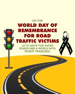 Poster for World Day of Remembrance for Road Traffic Victims with traffic light and ribbon