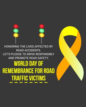 Yellow ribbon with traffic lights symbolizing remembrance for road accident victims.