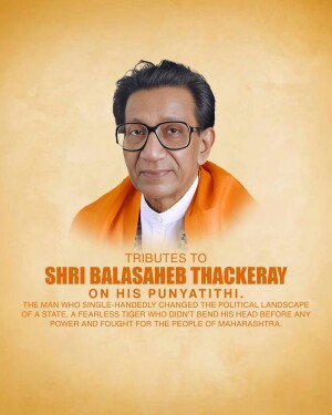 Portrait of Balasaheb Thackeray with tribute text