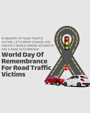 Image commemorating the World Day of Remembrance for Road Traffic Victims with a ribbon shaped like a road and traffic lights.