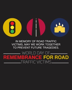 Graphic commemorating the World Day of Remembrance for Road Traffic Victims with traffic light, road, and candle symbols.