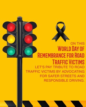 Traffic light with red, yellow, and green lights and a black ribbon for World Day of Remembrance for Road Traffic Victims.