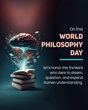 Image celebrating World Philosophy Day with a brain made of books and light.