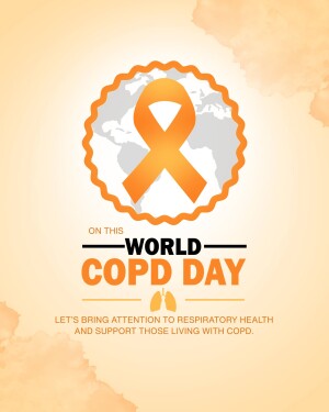 World COPD Day poster with an orange ribbon and lungs illustration