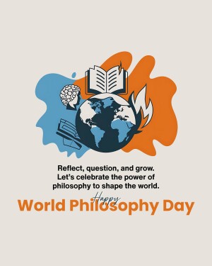 Illustration depicting a brain, an open book, and the Earth, celebrating World Philosophy Day.