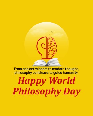 Illustration of a lightbulb containing a brain and an open book with text celebrating World Philosophy Day.