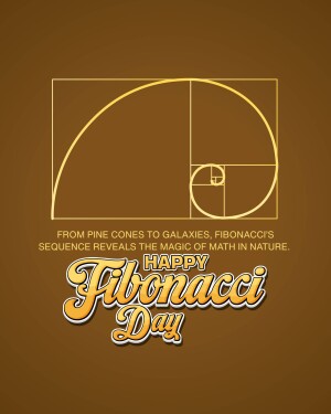 Illustration of the Fibonacci sequence and golden ratio with text 'Happy Fibonacci Day'
