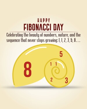 Fibonacci Day graphic with a golden spiral and numbers.