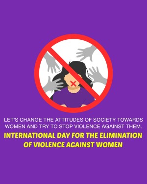 Illustration depicting a woman shielded from reaching hands with a red prohibition symbol over it, promoting the elimination of violence against women.
