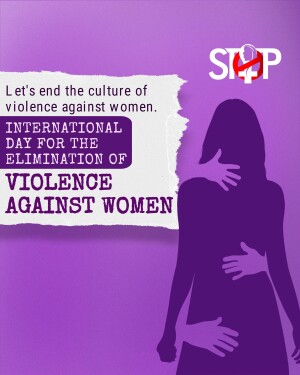 Silhouette of a woman with text promoting the end of violence against women.
