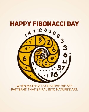 Fibonacci sequence spiral illustration with numbers and text