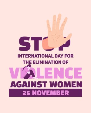 Poster for International Day for the Elimination of Violence Against Women with a hand stopping the word violence.