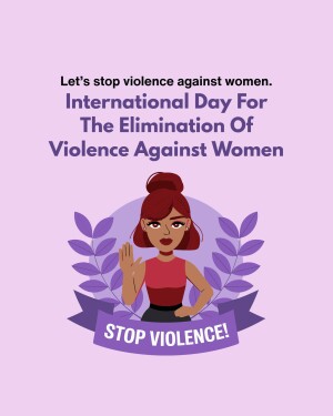 Illustration of a woman with a stop sign and text promoting the elimination of violence against women.