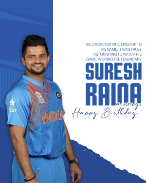 Portrait of Indian cricketer Suresh Raina in a blue jersey