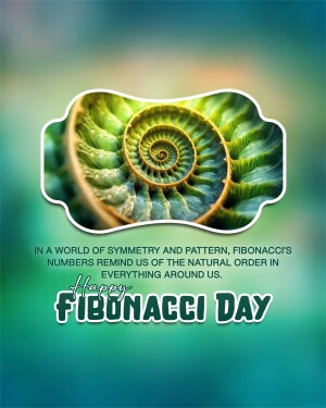 Close-up of a nautilus shell with text celebrating Fibonacci Day