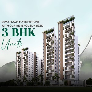 Modern apartment building with spacious 3 BHK units