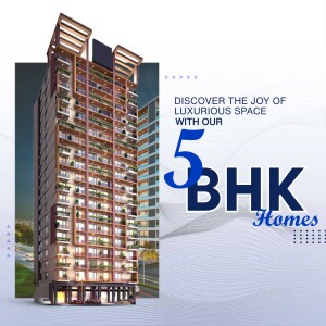 Modern high-rise residential building with 5 BHK homes