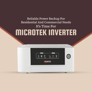 White Microtek inverter on a two-tone background with text promoting reliable power backup.