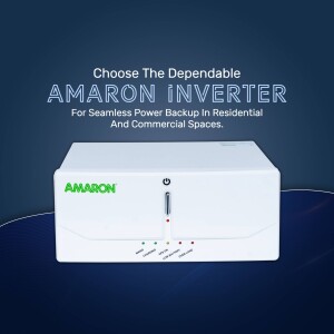 White Amaron Inverter with green logo on a blue background