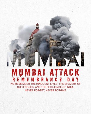 Poster commemorating the Mumbai Attacks with the Taj Mahal Palace Hotel in the background and smoke effects.