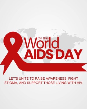 Red ribbon with World AIDS Day text and world map background