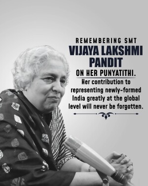 Black and white portrait of Vijaya Lakshmi Pandit addressing an audience.
