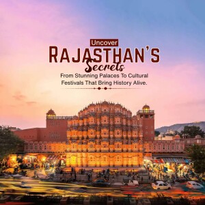 Hawa Mahal in Jaipur, Rajasthan with text overlay 'Uncover Rajasthan's Secrets'