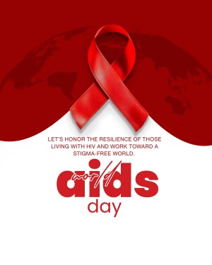 Red ribbon with the Earth in the background and the words 'World AIDS Day'