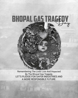 A poignant image commemorating the Bhopal Gas Tragedy, depicting a child emerging from debris.