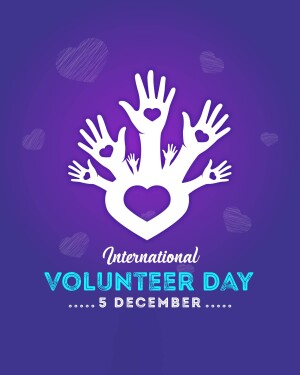 Illustration of white hands reaching up to form a heart shape with the text 'International Volunteer Day - 5 December'
