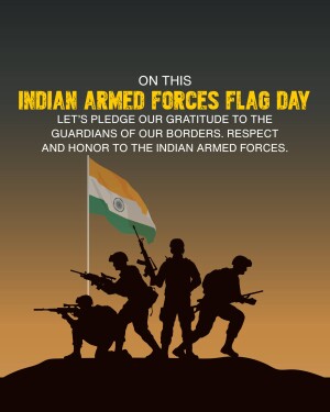 Silhouette of Indian soldiers with the Indian flag, commemorating Armed Forces Flag Day.