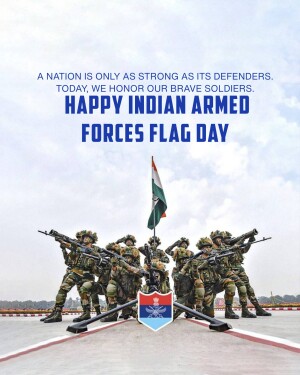 Indian Armed Forces Flag Day tribute with soldiers and the Indian flag.