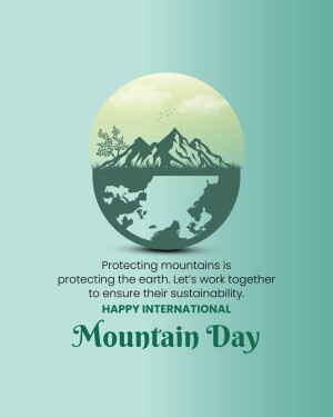 Illustration of mountains inside a globe with text promoting sustainability