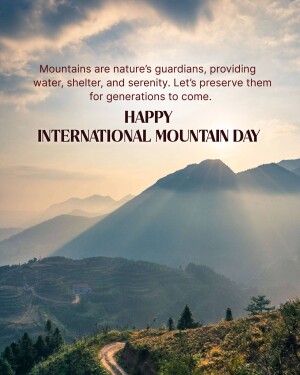 Scenic mountain landscape with text celebrating International Mountain Day