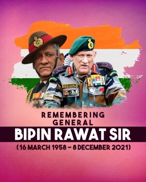 Tribute image of General Bipin Rawat with the Indian flag