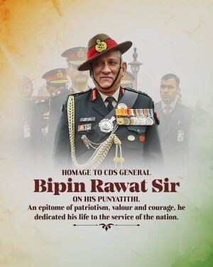 Portrait of General Bipin Rawat with tribute text