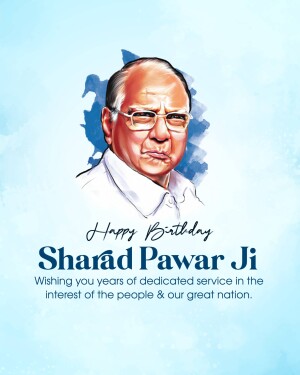 Portrait of Sharad Pawar with birthday wishes