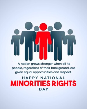 Illustration of diverse group of people with one highlighted in red, with text celebrating National Minorities Rights Day.