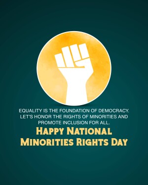 Image depicting a raised fist within a circle with text celebrating National Minorities Rights Day.