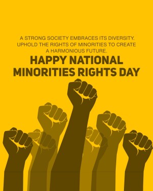 Raised fists representing solidarity and diversity with text celebrating National Minorities Rights Day.